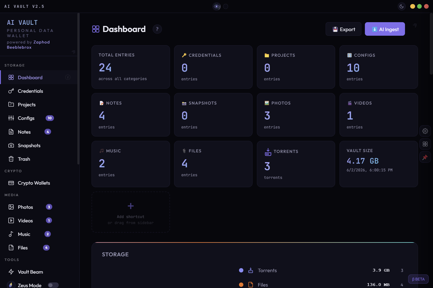 AI Vault dashboard — the real application